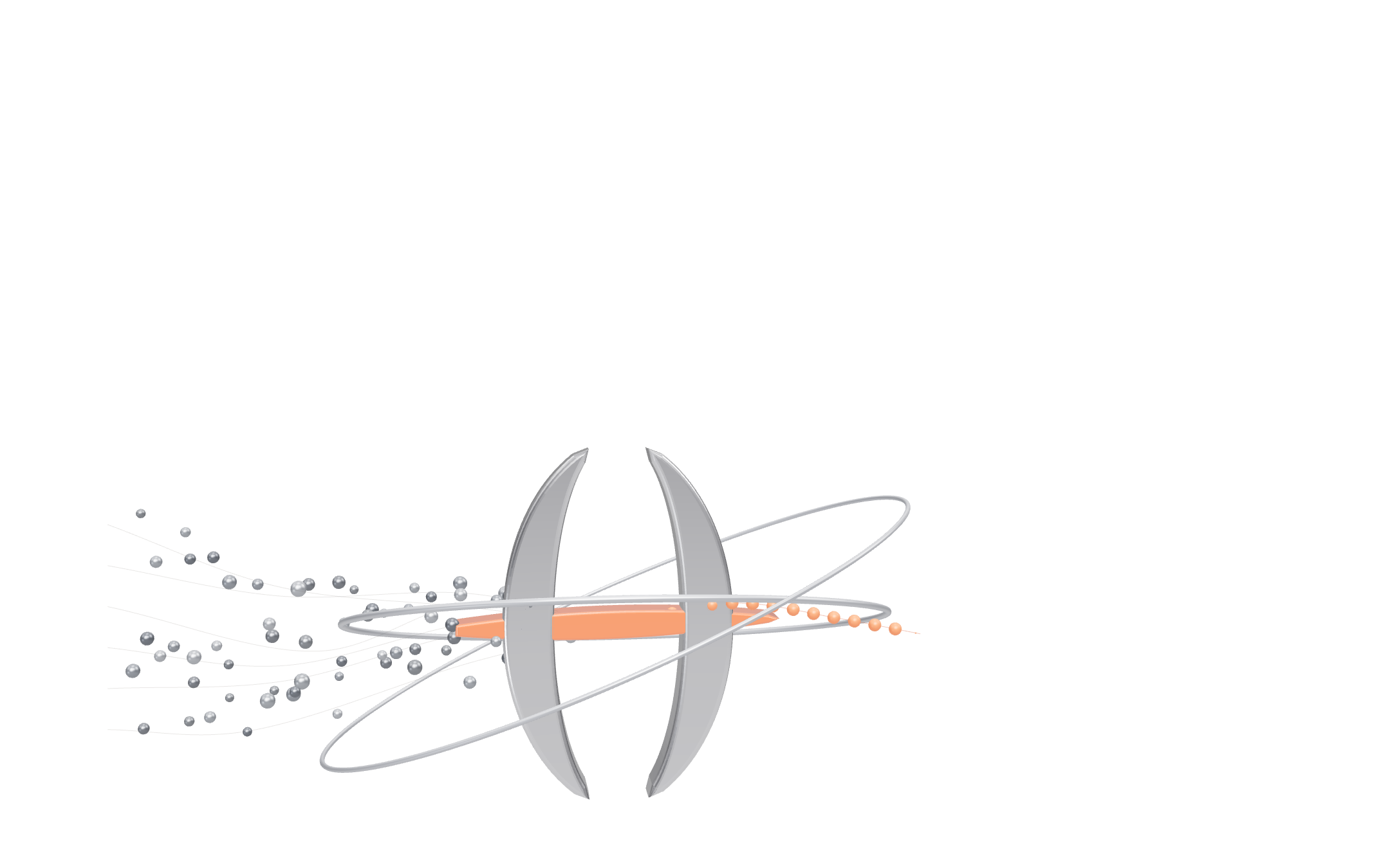 The Athema engine: signal streams converging into a machined seal, one ordered stream emerging toward a pull request.
